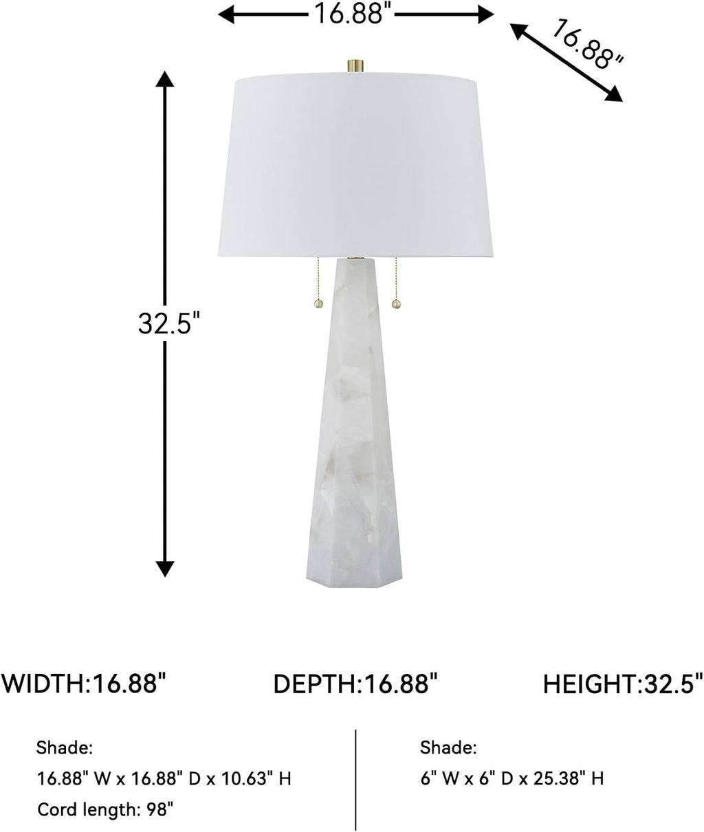 Signature Design by Ashley Laurellen Alabaster Table Lamp, Dual Pull Chain | White stone resin blend, 60W max per socket, Marble table lamp alternative, Luxe modern bedroom decor, 90-inch power cord