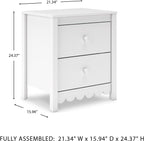 Signature Design by Ashley Bedside Table Nightstand, Scalloped, 2 Drawers | Engineered wood, Coastal farmhouse style, Scalloped edge, Youth bedroom use, Hallityn Series