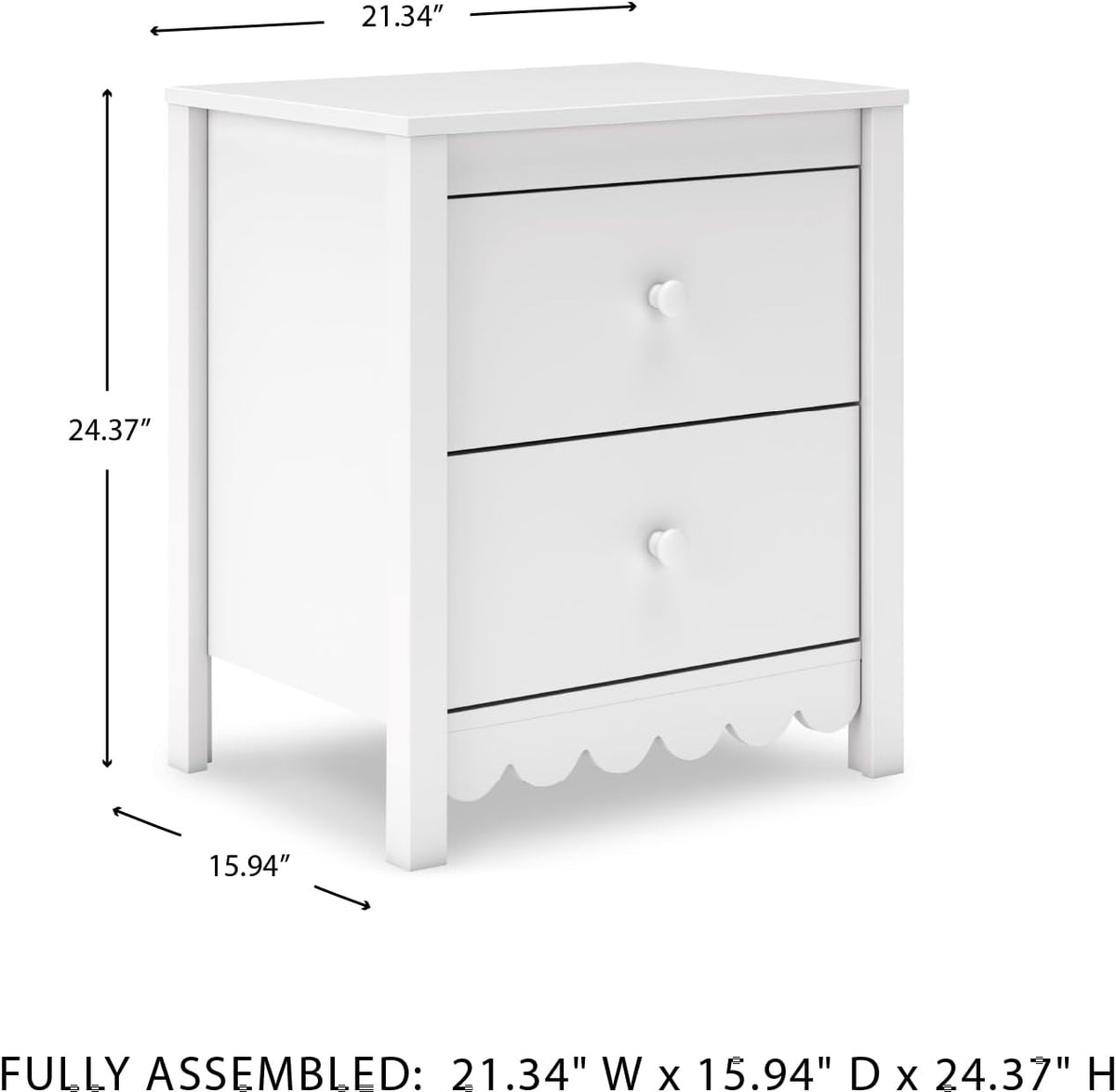 Signature Design by Ashley Bedside Table Nightstand, Scalloped, 2 Drawers | Engineered wood, Coastal farmhouse style, Scalloped edge, Youth bedroom use, Hallityn Series