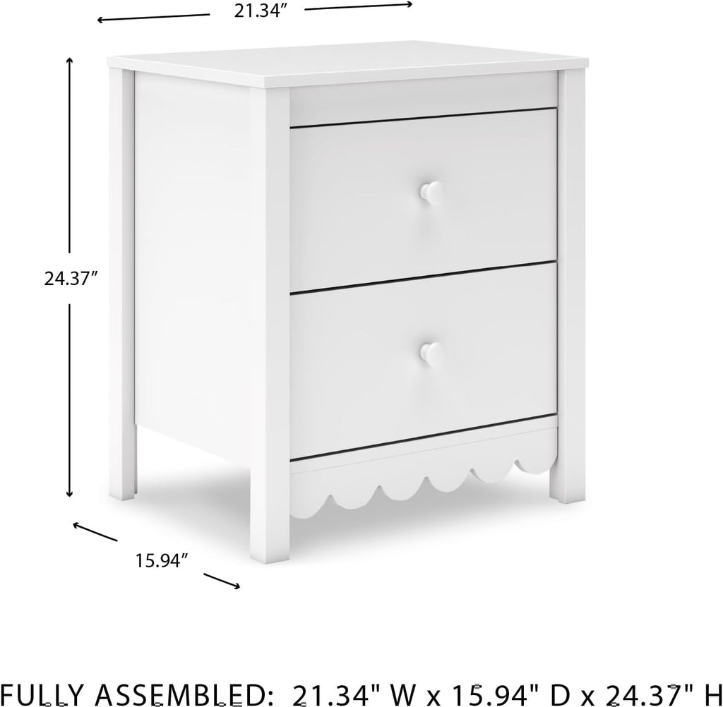 Signature Design by Ashley Bedside Table Nightstand, Scalloped, 2 Drawers | Engineered wood, Coastal farmhouse style, Scalloped edge, Youth bedroom use, Hallityn Series