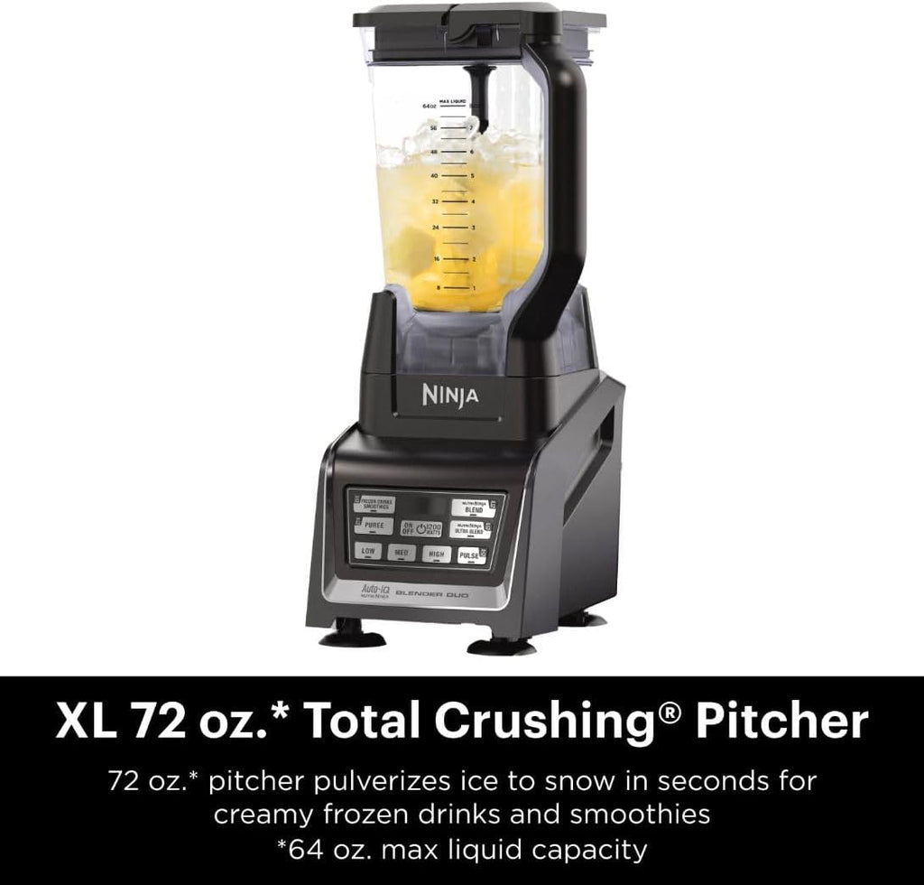Ninja Nutri Personal & Countertop Blender, 1200W Auto-iQ, Black, BL642 | Auto-iQ base blends smoothies & shakes. 72-oz pitcher plus 18, 24 & 32-oz to-go cups w/ spout lids. Dishwasher safe.