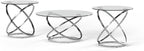 Signature Design by Ashley Hollynyx Round Glass Coffee Table Set of 3 | Tempered glass and chrome frames, Includes 38-in round coffee table and 2 26-in end tables, Adjustable levelers