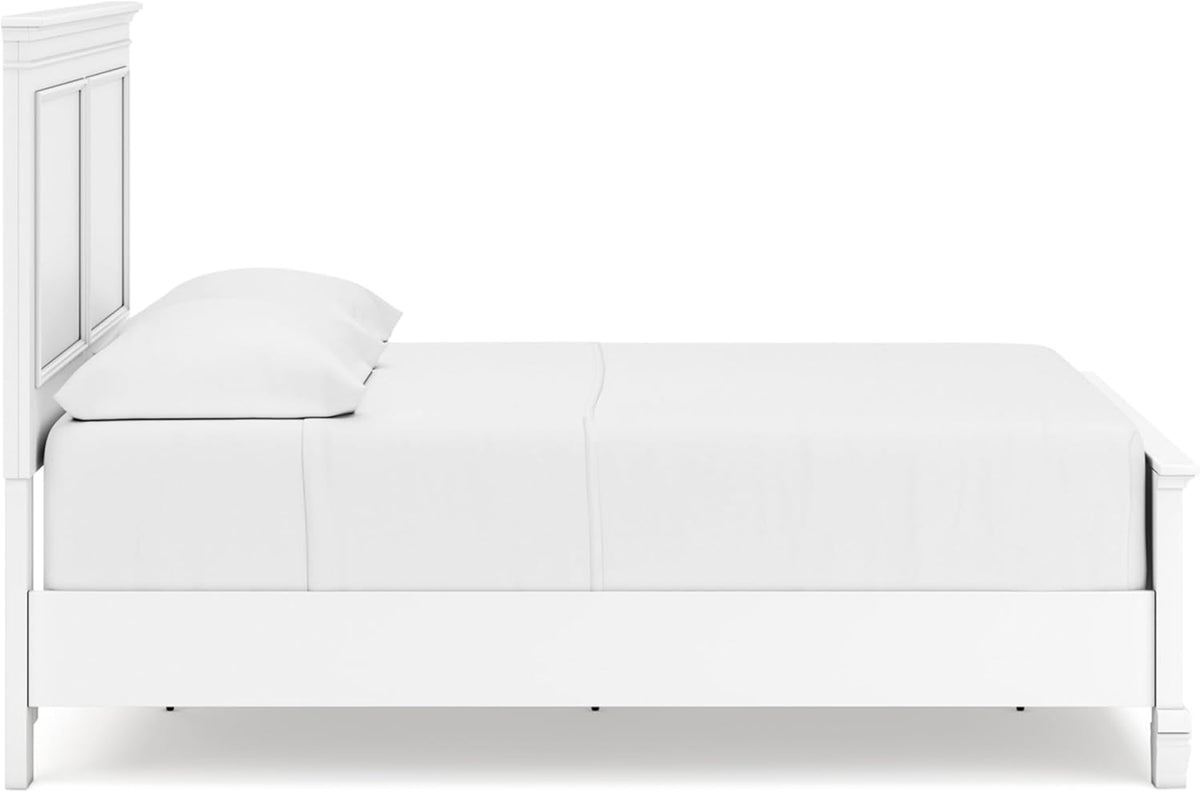 Signature Design by Ashley Bed Frame, Full Panel White Transitional | Hardwood solids and MDF substrate, White panel framing, Compatible with adjustable base, Fortman Series