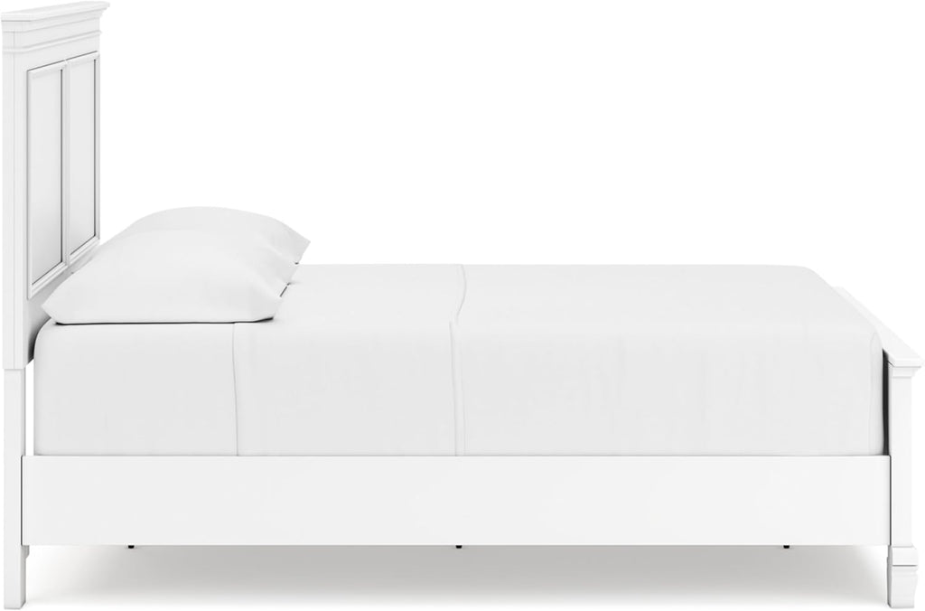 Signature Design by Ashley Bed Frame, Full Panel White Transitional | Hardwood solids and MDF substrate, White panel framing, Compatible with adjustable base, Fortman Series
