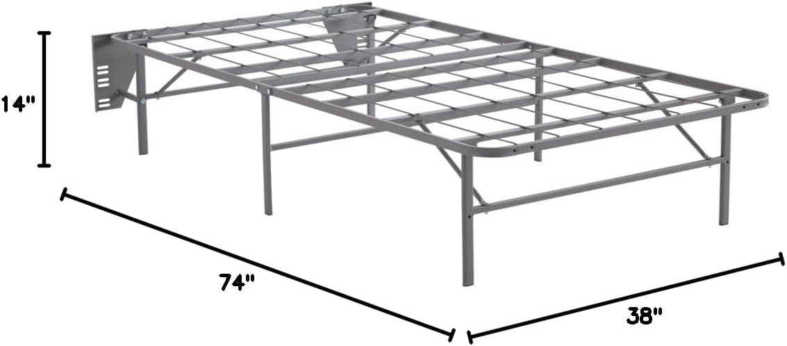 Signature Design by Ashley Better than a Boxspring Twin Bed Foundation | Gray powder-coated metal, 14-inch height for spacious under-bed storage, Headboard brackets included
