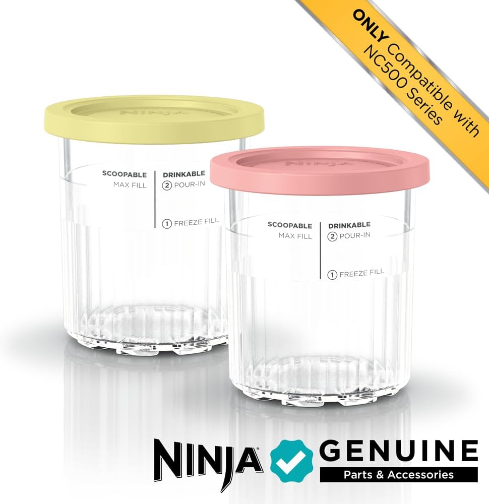 Ninja® CREAMi® XL Tubs 2 Pack with Storage Lids, XSKPNTLD2 | Ninja® Creami® XL 2 Pack Tubs with Storage Lids in Coral and Yellow. Compatible with NC500 and NC600 Series.