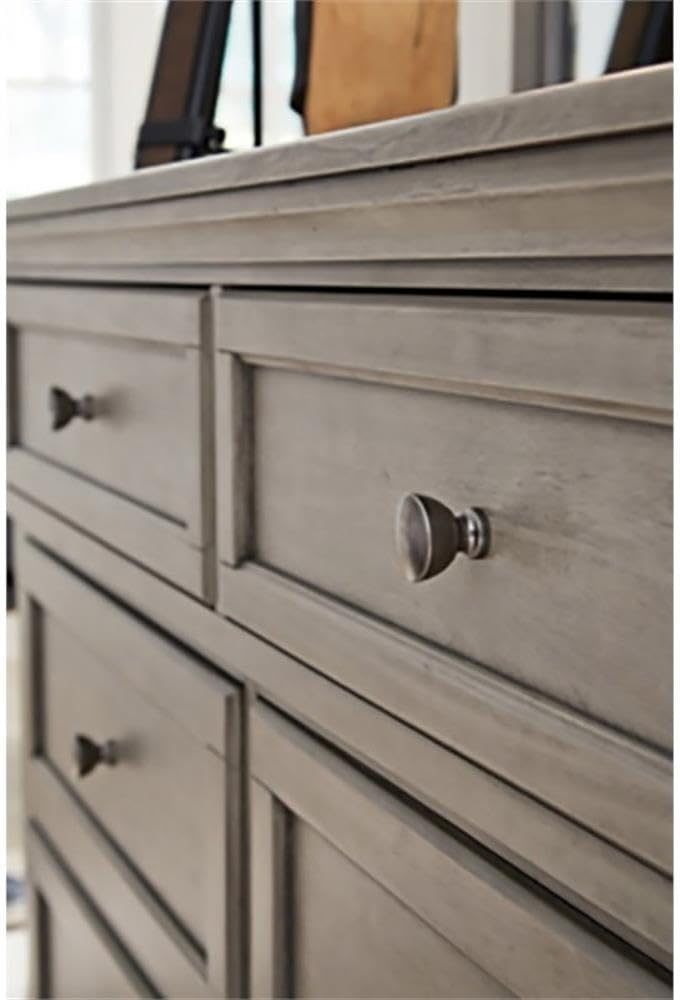 Signature Design by Ashley Lettner Dresser for Bedroom, 7 Drawer Burnished Gray Chest, 65-Inch Wide Traditional Style, Hidden Storage for Small Valuables, Light Gray