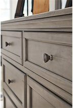 Signature Design by Ashley Lettner Dresser for Bedroom, 7 Drawer Burnished Gray Chest, 65-Inch Wide Traditional Style, Hidden Storage for Small Valuables, Light Gray