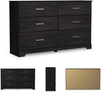 Signature Design by Ashley Belachime 6 Drawer Black Wood Bedroom Dresser | Spacious 60-inch frame for master suites, Antiqued pewter-tone handles, Deep 8.25-inch bottom drawers