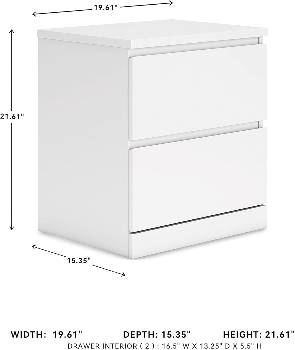 Signature Design by Ashley Onita 2-Drawer White Nightstand Bedside Table | Hardware-free modern small nightstand, Smooth-gliding ball-bearing drawers, Durable engineered wood