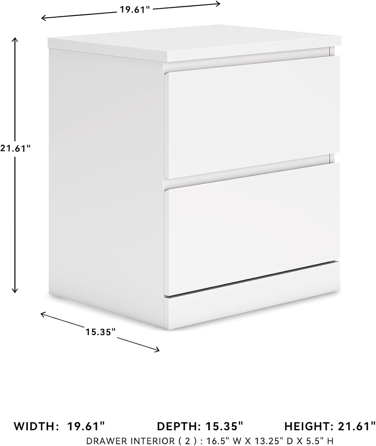 Signature Design by Ashley Onita 2-Drawer White Nightstand Bedside Table | Hardware-free modern small nightstand, Smooth-gliding ball-bearing drawers, Durable engineered wood
