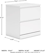 Signature Design by Ashley Onita 2-Drawer White Nightstand Bedside Table | Hardware-free modern small nightstand, Smooth-gliding ball-bearing drawers, Durable engineered wood