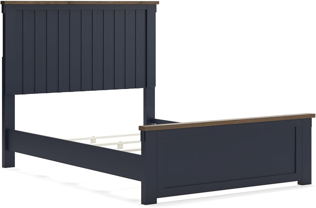 Signature Design by Ashley Kids Full Wood Panel Bed Frame, Blue & Brown | Traditional Shaker style silhouette, Two-tone slate blue and light brown finish, Box spring required, Landocken Series