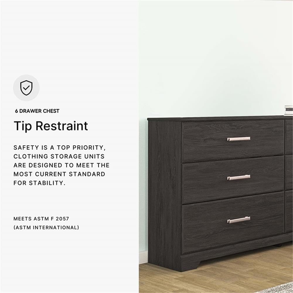 Signature Design by Ashley Belachime 6 Drawer Black Wood Bedroom Dresser | Spacious 60-inch frame for master suites, Antiqued pewter-tone handles, Deep 8.25-inch bottom drawers