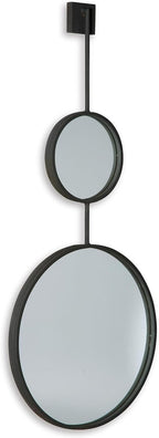 Signature Design by Ashley Large Stacked Round Accent Wall Mirror, Black | Geometric stacked circles in a textured black metal frame, Long skinny rounded mirror for narrow entryways, Brewer Series