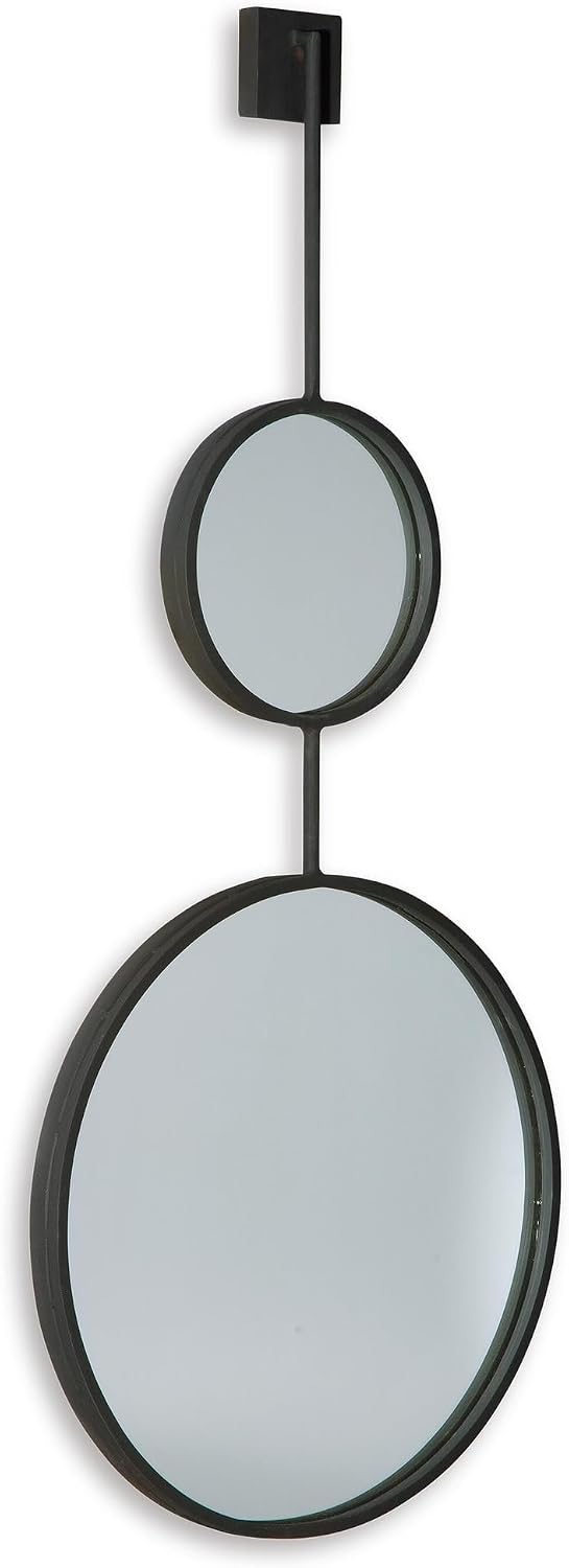 Signature Design by Ashley Large Stacked Round Accent Wall Mirror, Black | Geometric stacked circles in a textured black metal frame, Long skinny rounded mirror for narrow entryways, Brewer Series