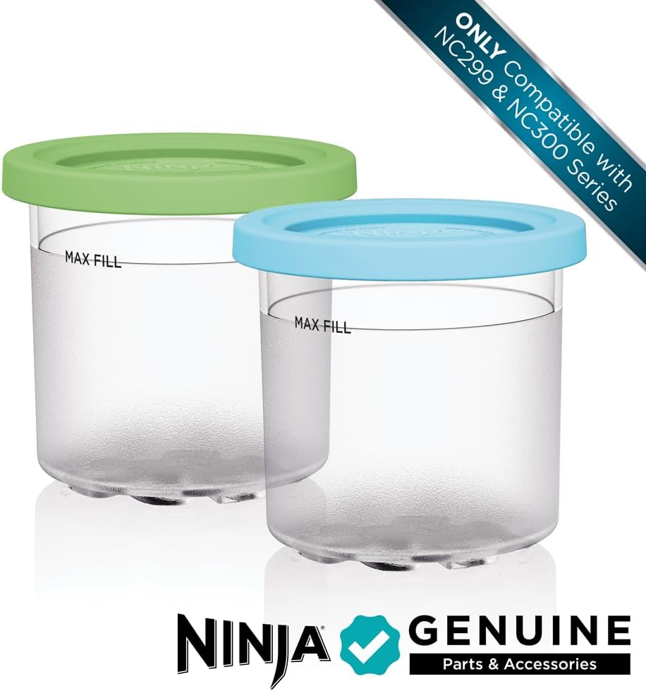 Ninja® CREAMi® Original Pints 2 Pack with Storage Lids, XSKPLID2CD | Original Ninja® CREAMi® 2 Pack Pints with Storage Lids in Lime and Aqua. Compatible with NC300 and NC350 Series.