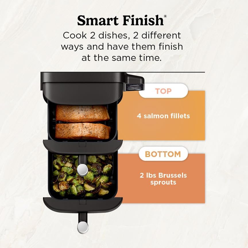 Ninja Air Fryer DoubleStack, 8 Qt, 6-in-1, Black, SL201 | Air fry, broil, roast, bake, reheat, dehydrate, Cooks 4 foods at once, Smart Finish, Match Cook