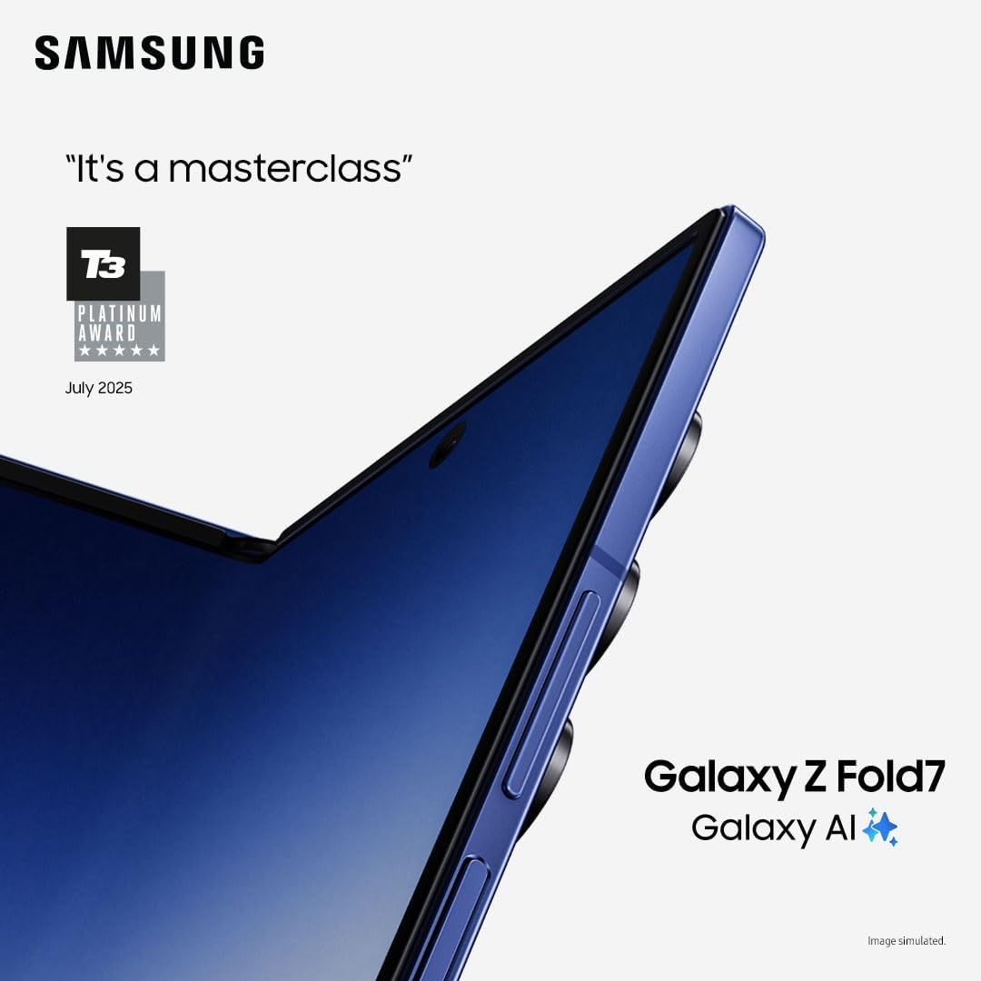 Samsung Galaxy Z Fold7 AI Phone, Thin and Light Foldable Design, Large Screen, 200MP Camera, 256GB Storage, 12GB Memory, 4400 mAh Battery, Blue Shadow, 3 Year Extended Warranty (UK Version)