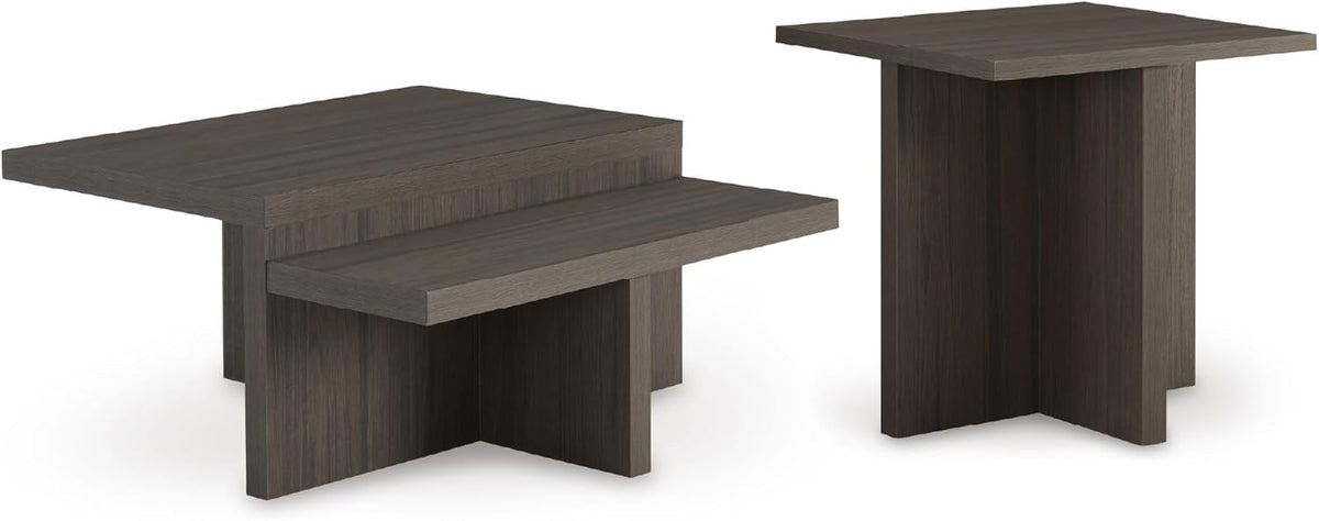 Signature Design by Ashley Zendex Contemporary Table Set with Pedestal Base, Set of 2, Dark Brown