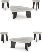 Signature Design by Ashley Lilyberg 3 Piece Coffee Table Set, Black Legs | Engineered wood and decorative laminate, Replicated Carrara marble top, Triangular modern coffee table set, Living room use