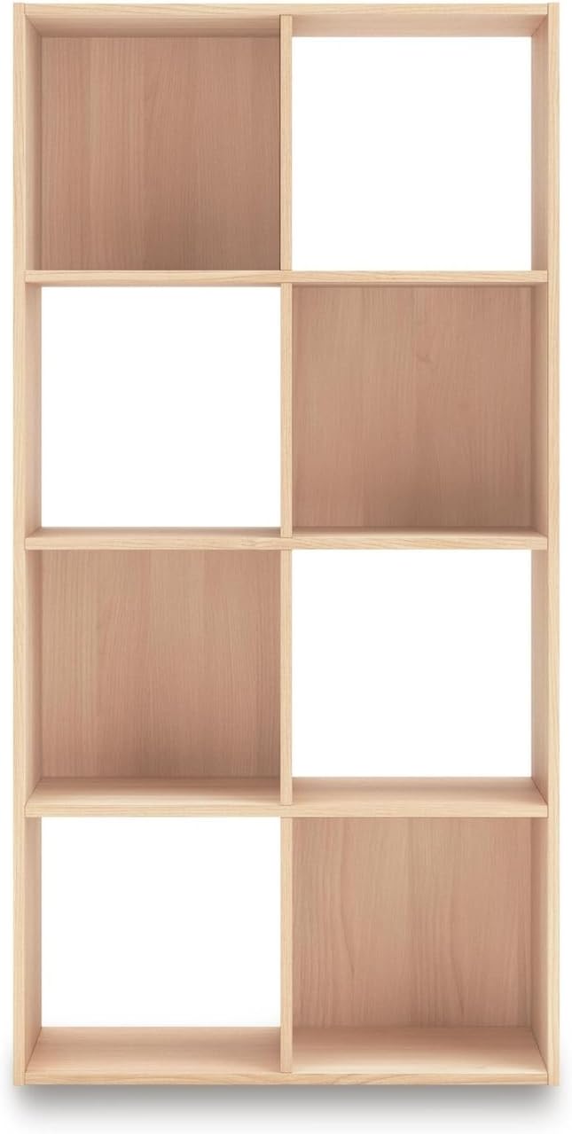 Signature Design by Ashley 8 Cube Storage Organizer Bookshelf, Light Brown | Durable engineered wood, Space-saving vertical 8-cubby floor mount, Fits standard 10.5-inch bins, Piperton Series
