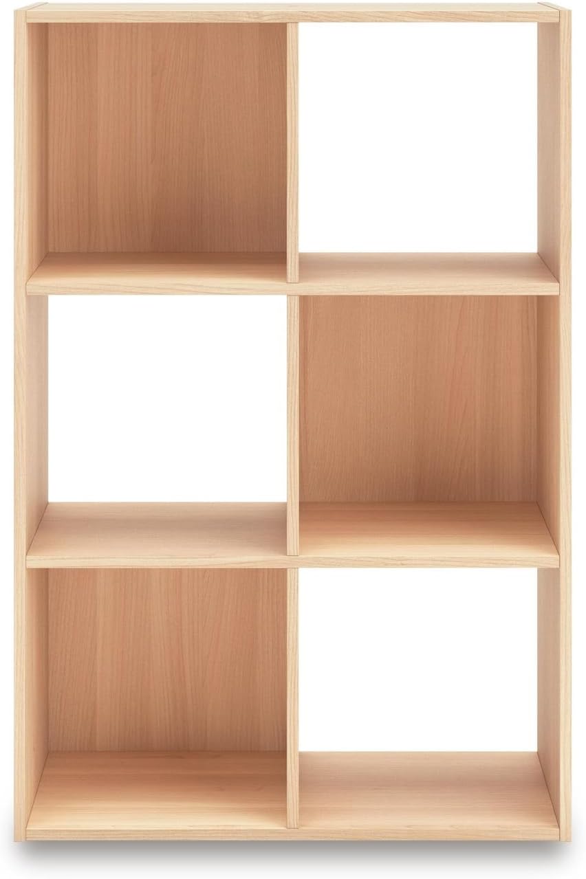 Signature Design by Ashley Piperton 6 Cube Storage Organizer, Cubby Shelf | Durable engineered wood with natural ash grain, Fits standard 10.5-inch bins, Versatile hybrid closed and open back design