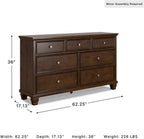 Signature Design by Ashley Traditional 7 Drawer Dresser, Dark Cherry | 62-inch wide dresser made of hardwood solids, birch veneer and MDF substrate, Dark cherry wood finish, Danabrin Series