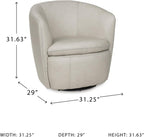 Signature Design by Ashley Kierreys Leather Swivel Barrel Chair, Bone | 100% top grain leather upholstery, 360-degree metal base rotation, Engineered wood and metal frame, Contemporary barrel back