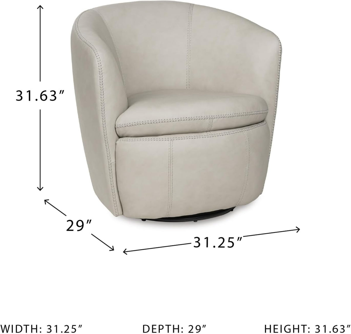 Signature Design by Ashley Kierreys Leather Swivel Barrel Chair, Bone | 100% top grain leather upholstery, 360-degree metal base rotation, Engineered wood and metal frame, Contemporary barrel back