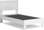 Signature Design by Ashley Hallityn Twin Scalloped Bed Frame, White | Scalloped headboard for cottage charm, Durable engineered wood, 350-lb capacity platform design