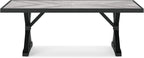Signature Design by Ashley Beachcroft Outdoor Dining Table, Rust-Resistant Farmhouse Design with Porcelain Tabletop and Umbrella Hole, for Patio Entertaining, Black/Light Gray, 84-Inch