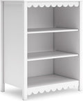 Signature Design by Ashley 3-Tier Scalloped Bookshelf, Matte White Bookcase | Deep 20-inch profile for oversized bins, Durable engineered wood frame with 2 adjustable shelves, Hallityn Series