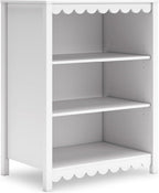 Signature Design by Ashley 3-Tier Scalloped Bookshelf, Matte White Bookcase | Deep 20-inch profile for oversized bins, Durable engineered wood frame with 2 adjustable shelves, Hallityn Series