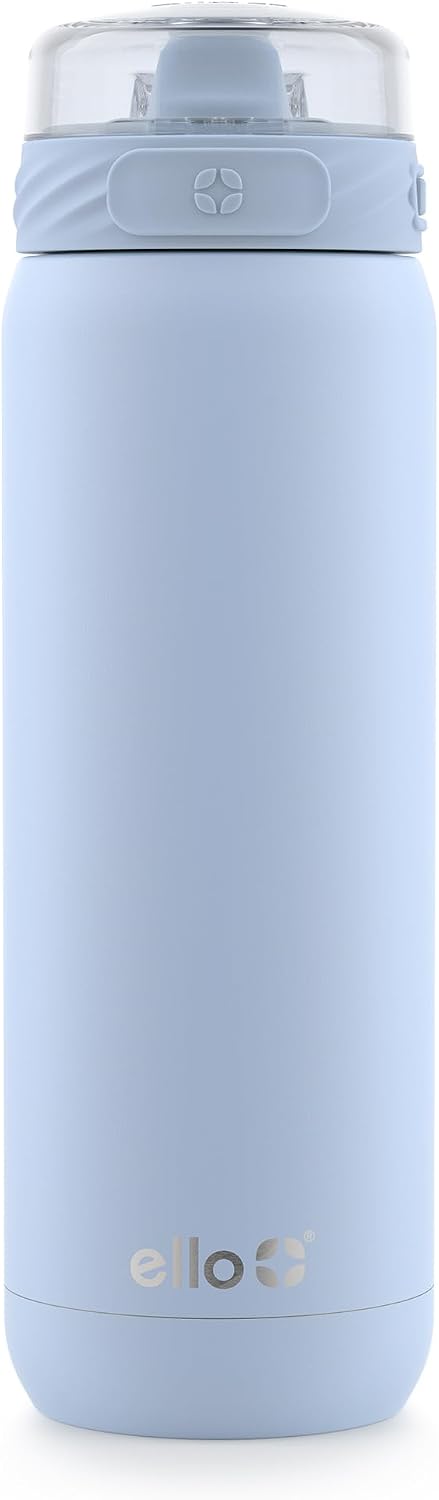 Ello Cooper 22oz Insulated Stainless Steel Water Bottle with Straw, Blue