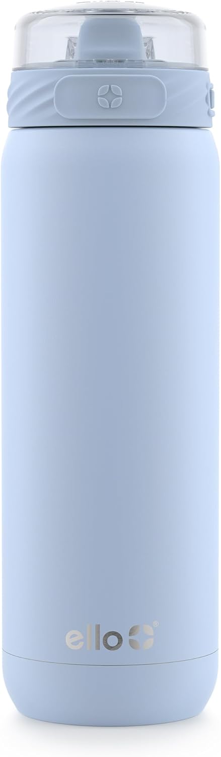 Ello Cooper 22oz Insulated Stainless Steel Water Bottle with Straw, Blue