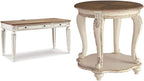 Ashley Realyn 60" Home Office Desk with USB Charging & Round End Table, Chipped White