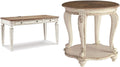 Ashley Realyn 60" Home Office Desk with USB Charging & Round End Table, Chipped White