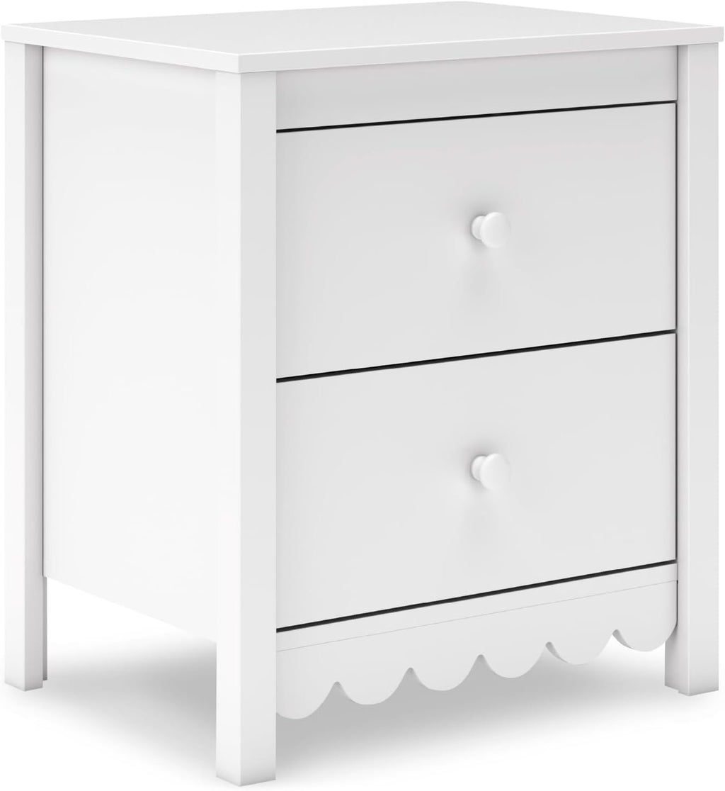 Signature Design by Ashley Bedside Table Nightstand, Scalloped, 2 Drawers | Engineered wood, Coastal farmhouse style, Scalloped edge, Youth bedroom use, Hallityn Series