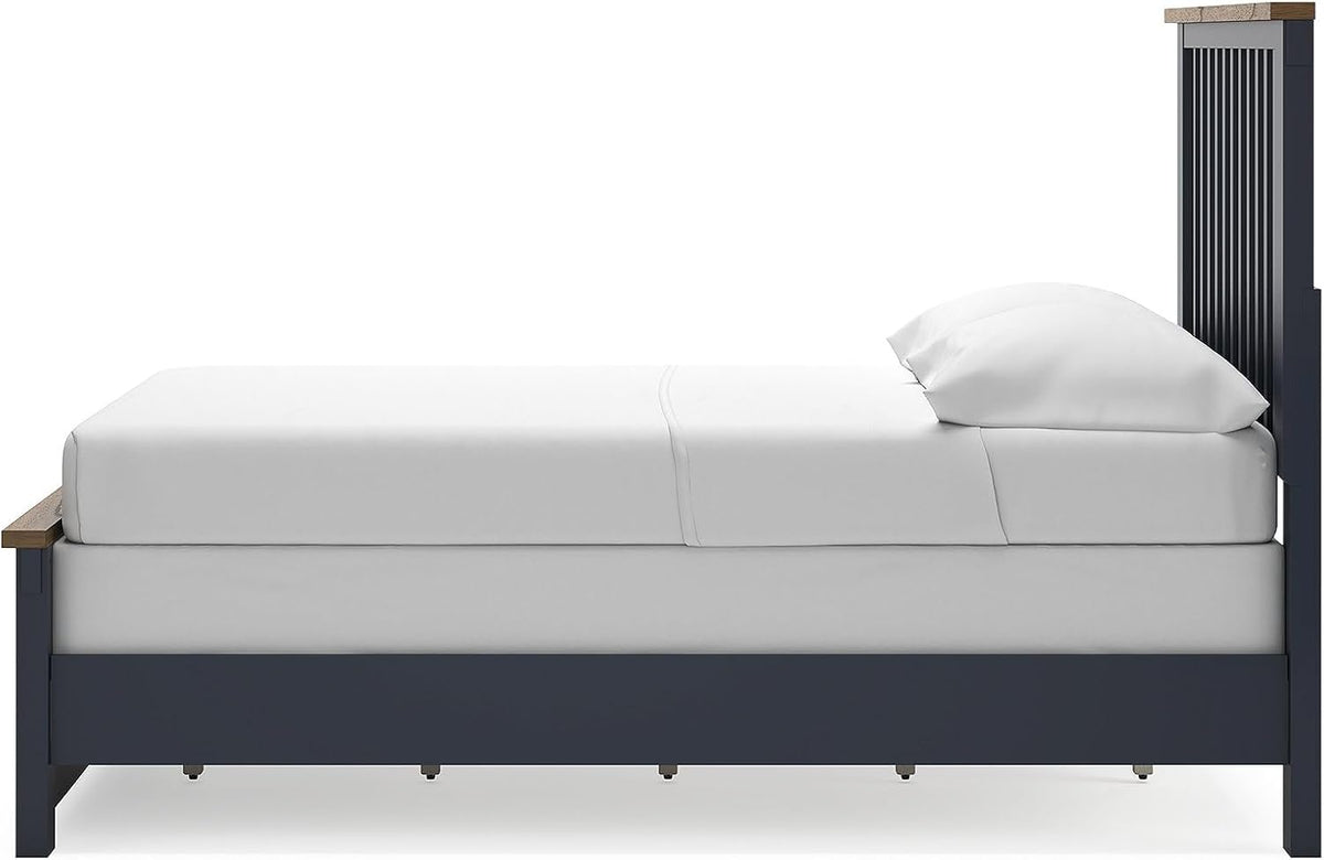 Signature Design by Ashley Kids Full Wood Panel Bed Frame, Blue & Brown | Traditional Shaker style silhouette, Two-tone slate blue and light brown finish, Box spring required, Landocken Series