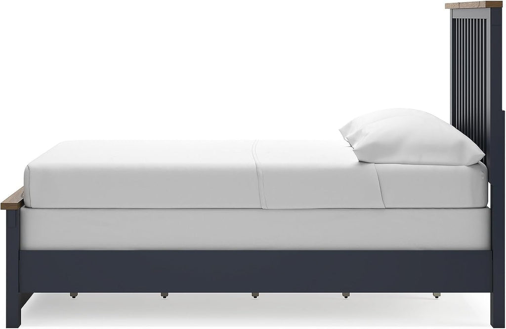 Signature Design by Ashley Kids Full Wood Panel Bed Frame, Blue & Brown | Traditional Shaker style silhouette, Two-tone slate blue and light brown finish, Box spring required, Landocken Series