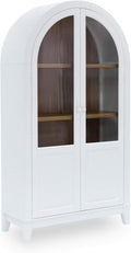 Signature Design by Ashley Dagandale Arched Accent Cabinet with Glass Doors, Quick 15-Minute Assembly, Wood and Tempered Glass, Display Storage for Living Rooms, White/Natural, 40" W x 74" H
