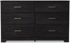 Signature Design by Ashley Belachime 6 Drawer Black Wood Bedroom Dresser | Spacious 60-inch frame for master suites, Antiqued pewter-tone handles, Deep 8.25-inch bottom drawers