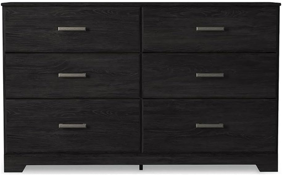Signature Design by Ashley Belachime 6 Drawer Black Wood Bedroom Dresser | Spacious 60-inch frame for master suites, Antiqued pewter-tone handles, Deep 8.25-inch bottom drawers