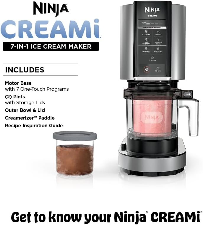 Ninja® CREAMi® 7-in-1 Ice Cream Maker, Ice Cream, Gelato and more, NC301 | Ninja CREAMi transforms frozen bases into ice cream, sorbet and milkshakes at a button touch, from healthy to indulgent.