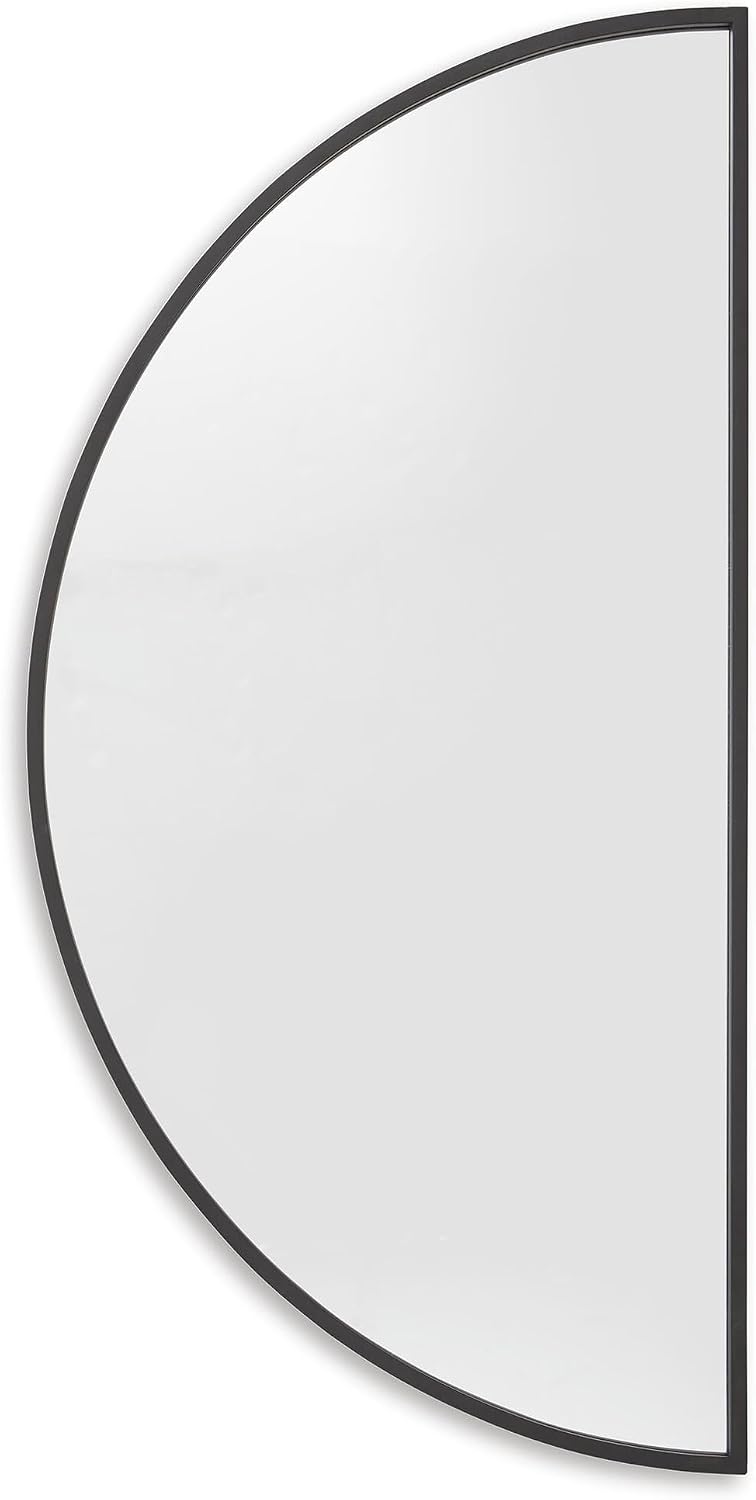 Signature Design by Ashley Denlow Accent Mirror, Black Half Moon Mirror | 50-inch half moon glass mirror, Arched thin frame design, Multi-directional mounting, Elegant living room decor