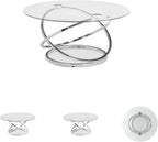 Signature Design by Ashley Hollynyx Round Glass Coffee Table Set of 3 | Tempered glass and chrome frames, Includes 38-in round coffee table and 2 26-in end tables, Adjustable levelers