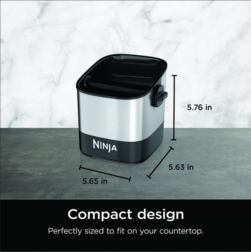 Ninja Luxe Café Knock Box, Holds 10 Double Shot Pucks, XSKKNOCKBOX | Accessories for Espresso Machine, Easy & Mess-Free Puck Disposal, Coffee & Espresso Grounds, Non-slip Base, Removable Bar