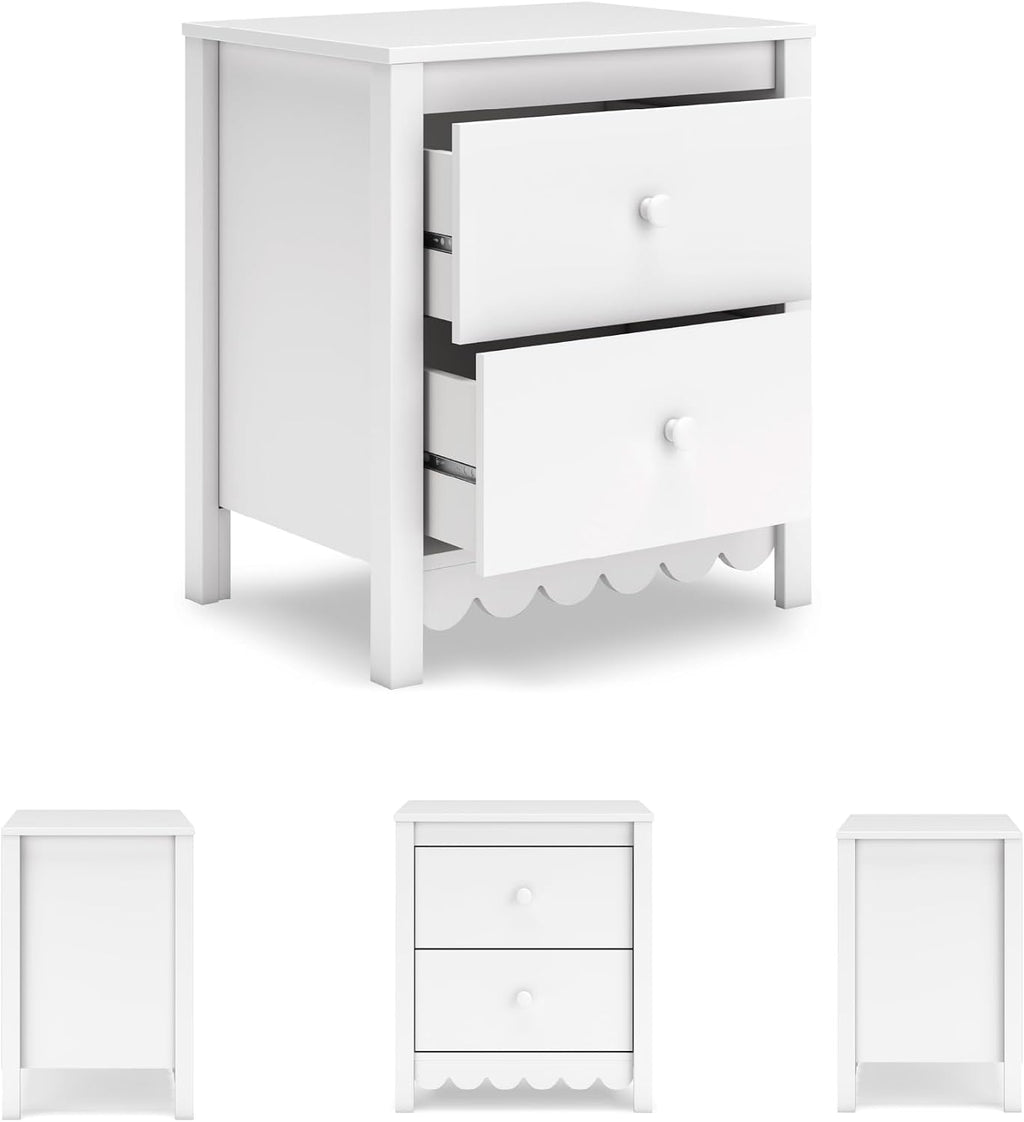 Signature Design by Ashley Bedside Table Nightstand, Scalloped, 2 Drawers | Engineered wood, Coastal farmhouse style, Scalloped edge, Youth bedroom use, Hallityn Series