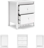 Signature Design by Ashley Bedside Table Nightstand, Scalloped, 2 Drawers | Engineered wood, Coastal farmhouse style, Scalloped edge, Youth bedroom use, Hallityn Series